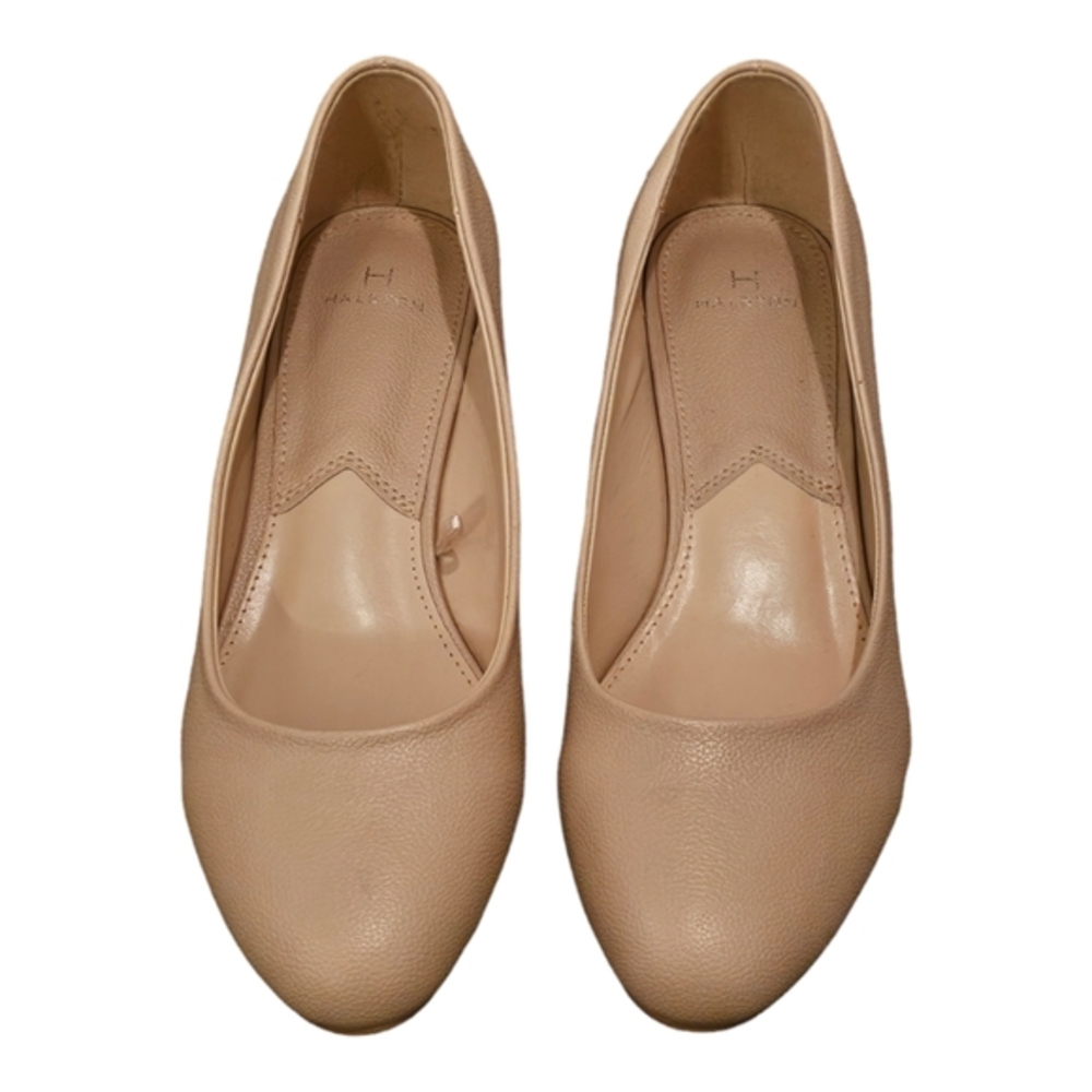 HALSTON PARIS Beige Pebbled Leather Block Heel PUMPS Heels Size 10